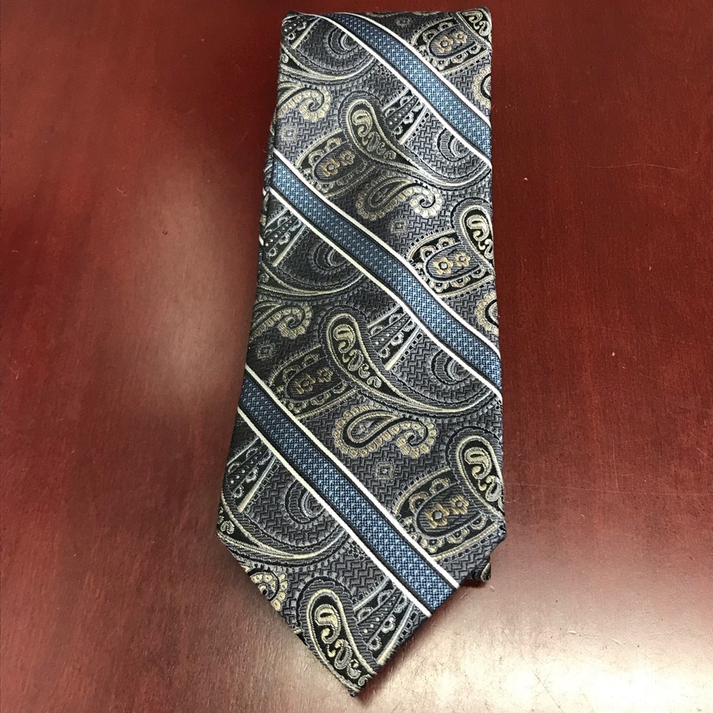 Pronto Uomo Platinum paisley Gray/blue 100 Silk Men’s Neck Tie HandMade In China